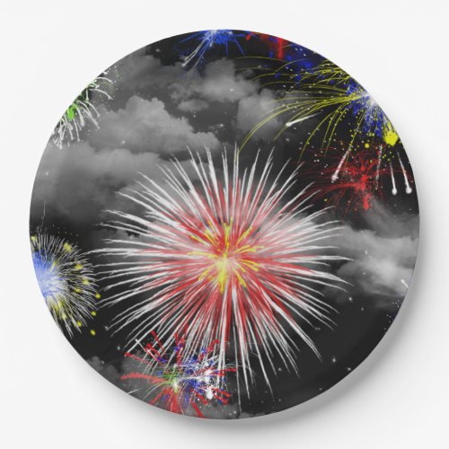 Birthday Fireworks In Clouds  Paper Plates