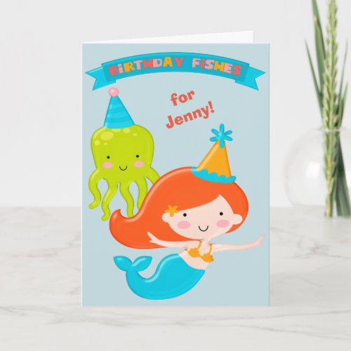 Birthday Fishes Mermaid Personalized Card