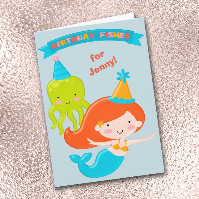 Birthday Fishes Mermaid Personalized Card (Creator Uploaded)