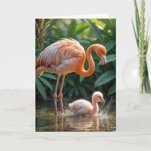 Birthday Flamingo Mother and Chick Card