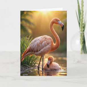 Birthday Flamingo Mother and Chick Card