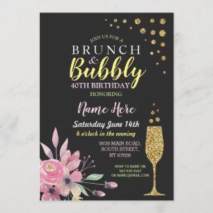 Birthday Floral Brunch & Bubbly Pink Invite