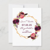 Birthday floral burgundy white Save the Date Postcard (Front)