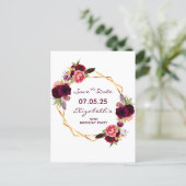 Birthday floral burgundy white Save the Date Postcard (Standing Front)