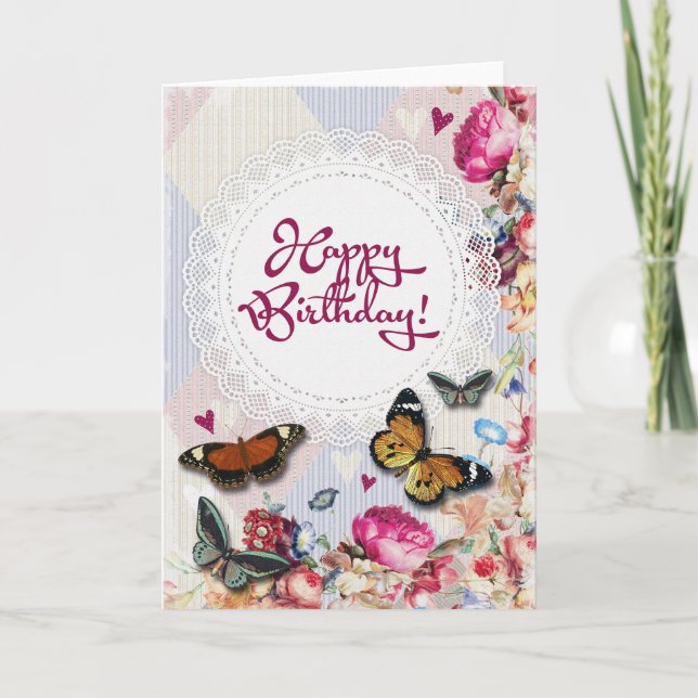 Birthday floral butterflies card (Front)