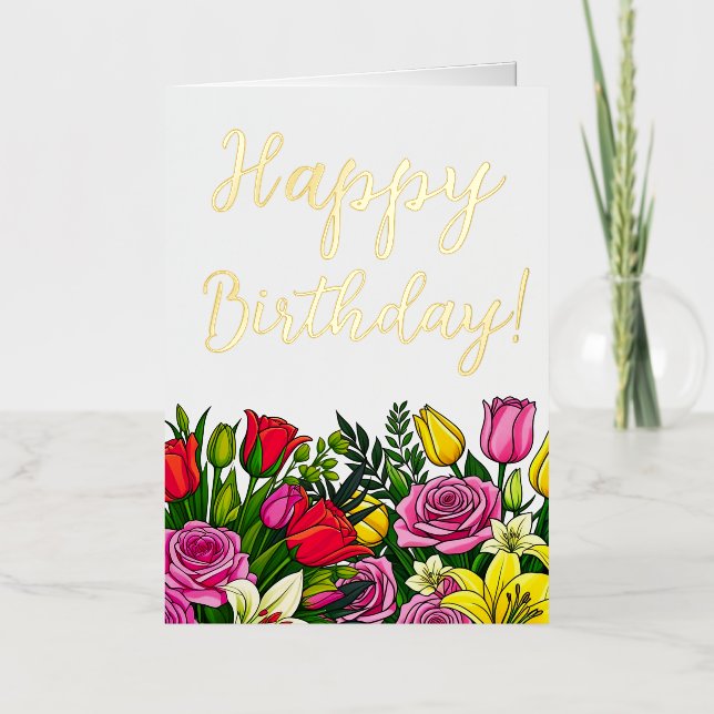 Birthday Floral Foil Greeting Card (Front)