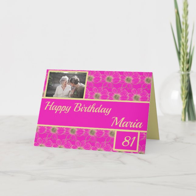 Birthday Floral Gold pink Card (Front)