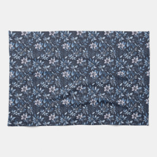 Birthday Floral In Shades of Blue and Lavender Kitchen Towel