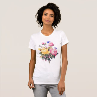 Birthday Floral Pink Yellow Roses Purple Butterfly T-Shirt