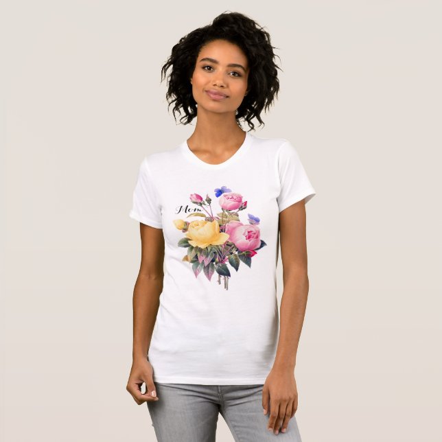 Birthday Floral Pink Yellow Roses Purple Butterfly T-Shirt (Front Full)