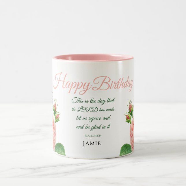 Birthday Floral Psalm 118:24 Two-Tone Coffee Mug (Center)