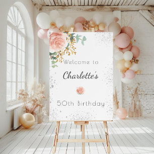 Birthday floral rose gold eucalyptus welcome foam board