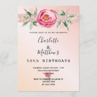 Birthday floral rose gold glitter two persons invitation