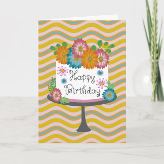 Birthday Floral Waves and Cake Card