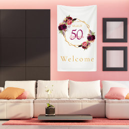 Birthday floral white burgundy welcome banner