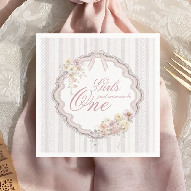 Birthday Floral Wildflower Gils Just Wanna be ONE Napkins (Creator Uploaded)