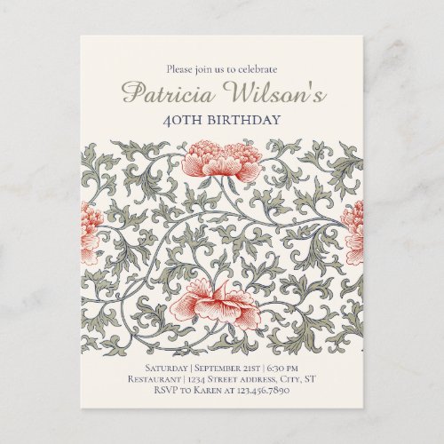 Birthday Floral William Morris style CC1282        Invitation Postcard