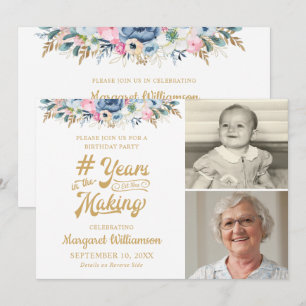 Birthday Floral YEARS IN THE MAKING 2 Photo Invitation