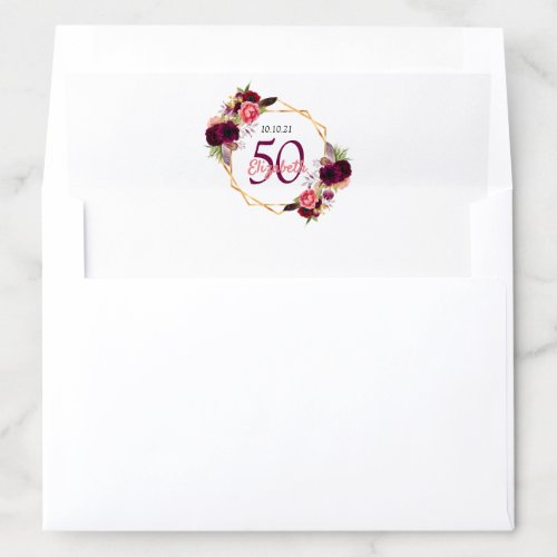 Birthday florals geometric gold name envelope liner