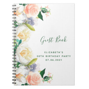 Birthday florals pink white Guest Book