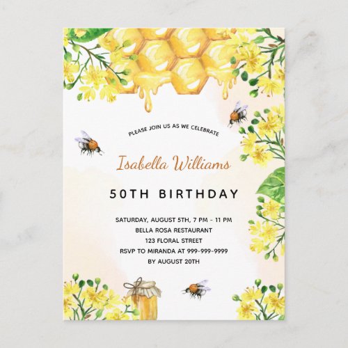 Birthday florals yellow elegant summer invitation postcard