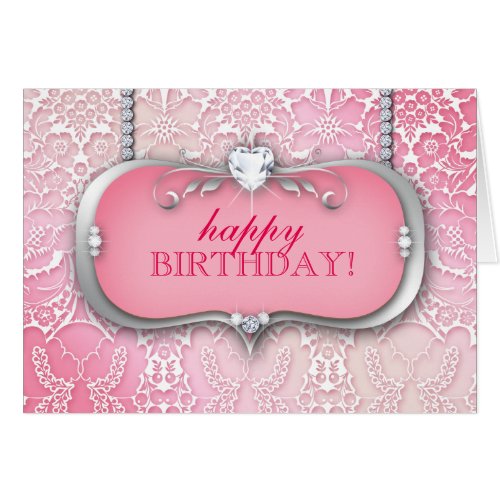 Birthday Flower Damask LOVE Heart Greeting Card