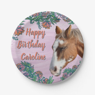 Birthday Flowers and Palomino Horse Paper Plates