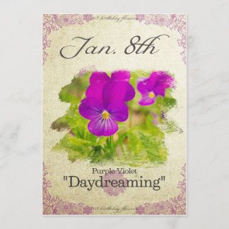 Birthday flowers on January 8th "Purple Violet" Card