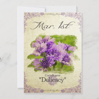 Birthday flowers on March 1st "Cornflower" Card
