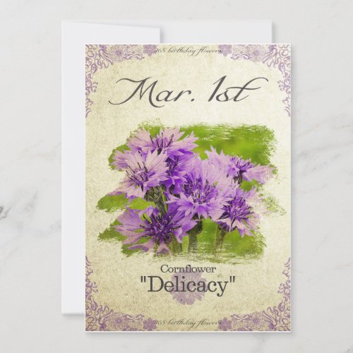 Birthday flowers on March 1st Cornflower Card