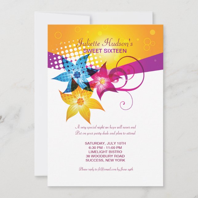 Birthday Flowers Sweet Sixteen Invitation (Front)
