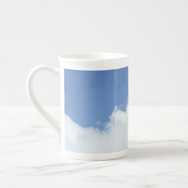 Birthday Fluffy Clouds in Blue Sky Bone China Mug (Left)