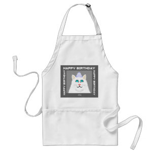 Birthday Fluffy White Cat Apron