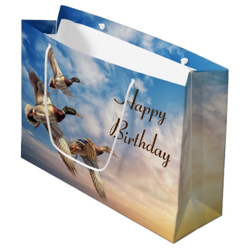 Birthday Flying Mallard Ducks Sunrise Sky Large Gift Bag