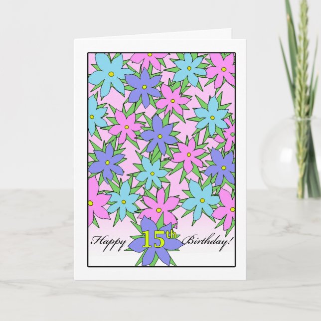 Birthday for 15 Year Old Girl, Pastel Flowers Card (Front)
