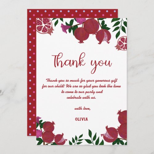 Birthday for a Girl Pomegranate Thank you card