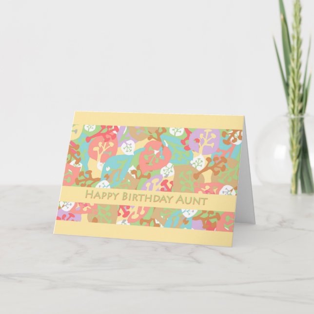 Birthday for Aunt, Colorful Leaves on Yellow Card (Front)
