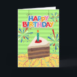 Birthday for Boyfriend Piece of Cake Card<br><div class="desc">Happy Birthday Boyfriend paper greeting card with a colorful illustration of a piece of layered chocolate cake. Bright design with Happy Birthday sign,  confetti,  streamers,  and fireworks. Fun cake puns inside. Art,  image,  and verse copyright © Shoaff Ballanger Studios,  2022.</div>