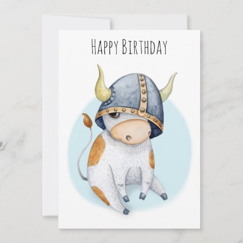 Birthday for Boys Cute Cow Calf in Viking Helmet