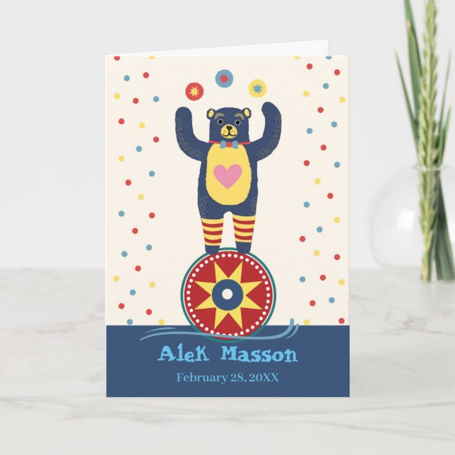 Birthday for Child Circus Bear Juggling  Card (Front)