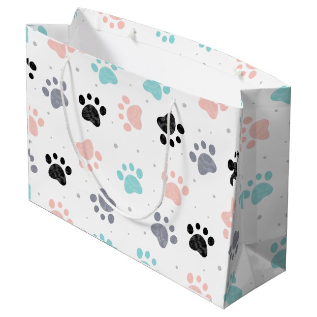 Birthday for dogs, dog paw prints pattern large gift bag (Back Angled)