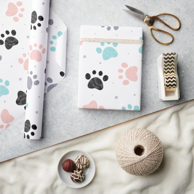 Birthday for dogs, dog paw prints pattern wrapping paper (Crafts)