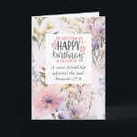Birthday for Friend Flower Garden Bible Verse  Card<br><div class="desc">Birthday card for friend depicts a beautiful display of pastel pink, lavender and white flowers throughout the card. It features Bible Verse Proverbs 27:9, "A sweet friendship refreshes the soul." The inside scripture Proverbs 27:17, "Friends sharpen the minds of each other." The greeting can be personalized or deleted for a...</div>