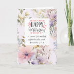 Birthday for Friend Flower Garden Bible Verse  Card<br><div class="desc">Birthday card for friend depicts a beautiful display of pastel pink, lavender and white flowers throughout the card. It features Bible Verse Proverbs 27:9, "A sweet friendship refreshes the soul." The inside scripture Proverbs 27:17, "Friends sharpen the minds of each other." The greeting can be personalized or deleted for a...</div>