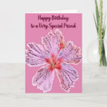 Birthday for Friend with Digital Hibiscus Card<br><div class="desc">Birthday card for a close friend with a digitally enhanced photograph of a Hibiscus flower.  The card is a strong pink with a lighter pink flower.</div>