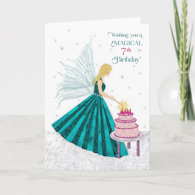 Birthday for Girl 7 Magical Fairy Lighting Candle Card (Front)