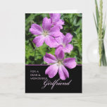 Birthday for Girlfriend, Purple Geranium Flowers Card<br><div class="desc">Birthday for girlfriend,  paper greeting card. Personalize the inside message as desired. Card has an image of Cranesbill geraniums in shades of violet and lavender colors. Botanical,  floral themed greeting card. Art,  image,  and verse copyright © Shoaff Ballanger Studios.</div>