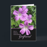 Birthday for Girlfriend, Purple Geranium Flowers Card<br><div class="desc">Birthday for girlfriend,  paper greeting card. Personalize the inside message as desired. Card has an image of Cranesbill geraniums in shades of violet and lavender colors. Botanical,  floral themed greeting card. Art,  image,  and verse copyright © Shoaff Ballanger Studios.</div>