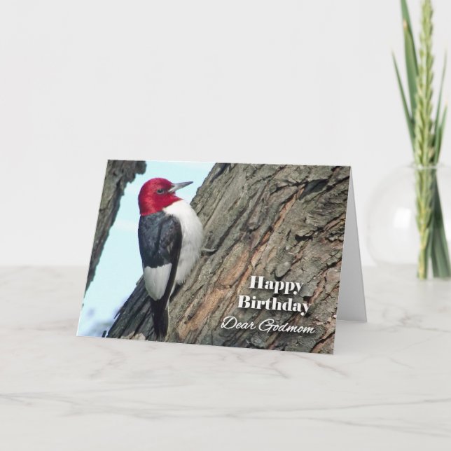 Birthday for Godmom, Red-headed Woodpecker Card (Front)