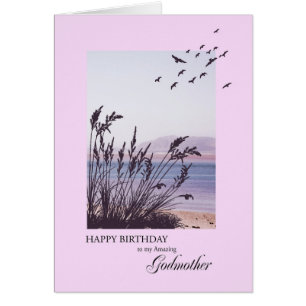 Birthday for Godmother, seaside scene Cards